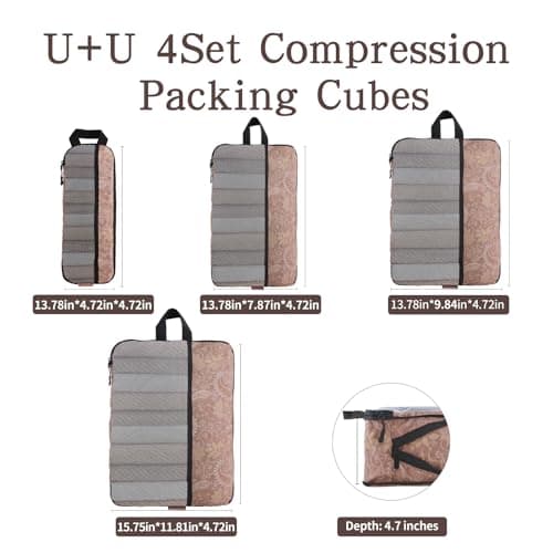 U+U 4 Set Compression Packing Cubes - Ultralight Travel Organizers, Space-Saving Suitcase Organizer, Expandable Packing Cubes for Travel and Family Vacation (Paisley Pattern) - Thumbnail 5