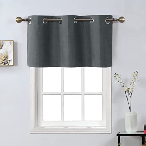 Home Queen Grommet Top Blackout Curtain Valance Window Topper for Living Room, Small Straight Drape Valence, Set of 1, 37 X 18 Inch, Charcoal - Thumbnail 3