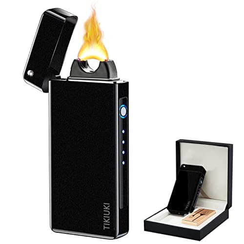 TIKIUKI Electric Lighters Rechargeable with Projection Flameless Windproof Plasma Arc Lighter with Battery Indicator Portable Pocket Lighter for Candles,Fireworks （Matte Dark） - Image 1
