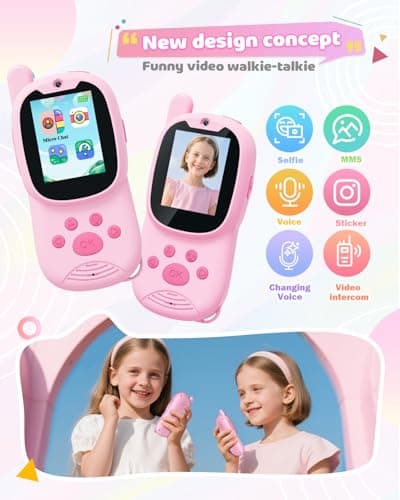 Eveedo Video walkie talkies for Kids,2 Pack Rechargeable Kids Walkie Talkies can Send Messages,Christmas Birthday Gifts for Kid Age 3-12,Portable Toddler Toy for 4 5 6 7 8 9 Year Old Girls Boys Pink - Thumbnail 2