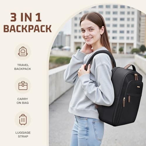GOLF QUALITY 22L Travel Backpack for Women & Men,Carry On Bag for Airplanes Personal Item Laptop Backpack,17.3 Inch,Black - Thumbnail 6