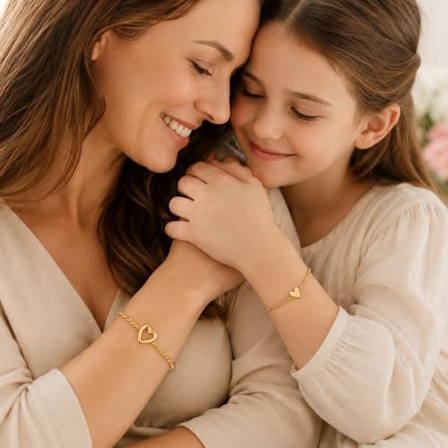 Mother Daughter Bracelets,14K Gold Plated Stainless Steel Matching Bracelet - Thumbnail 2