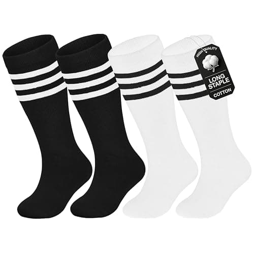 Urban Virgin Kids Soccer Socks Athletic Knee High Tube Toddler Baseball and Football Socks for Boys and Girls 2 Packs A-Black,A-White 6-10 Years - Image 1