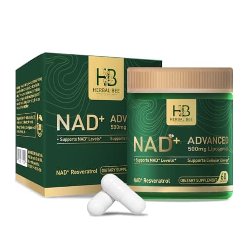 Herbal Bee Liposomal NAD+ Supplement 500 Mg with NAD Trans-resveratrol 50 Mg – Cellular Energy & Mitochondrial Support – Healthy Aging & Antioxidant Support – 60 Capsules (30 Servings) - Image 1