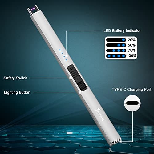 SUPRUS Electric Lighter Arc Windproof Flameless USB Rechargeable Lighter with Safety Lock for Candle BBQ Camping (Silver) - Thumbnail 3