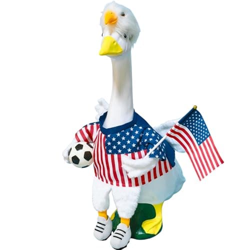Patriotic Porch Goose Outfit With 2026 World Soccer Clothes, American Flag Football Geese Duck Statue Costume For Lawn Yard Party Decor, 4th of July Independence Day Garden Decor For Concrete Goose - Image 1