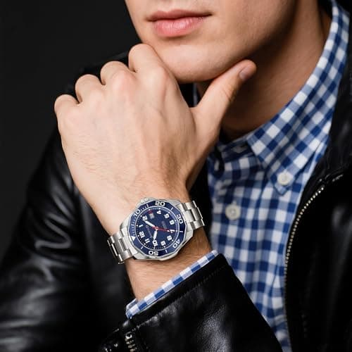 KNISKRED Sports Watch for Men with Easy Read Dial and Stainless Steel Band or Silicone Band Water Resistant (Silver Blue) - Thumbnail 4