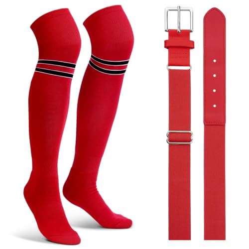 XZQTIVE Baseball Belt & Over the Knee Socks Combo Set Multi Colors Elastic Belt Non-Slip Socks for Toddler Youth Adult