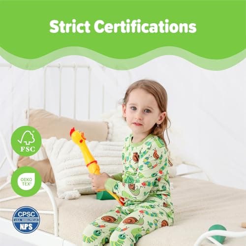 NewSeed So Soft Kids 2-Piece Viscose from Bamboo Outfit Set, Long Sleeve Top & Leggings, Cozy Base Layer for Boys & Girls (Caterpillar and Snails, 2T) - Thumbnail 6