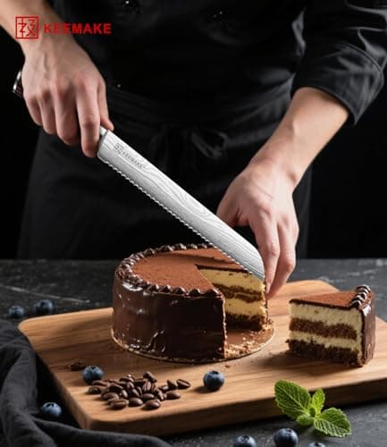 KEEMAKE Bread Knife, 8 Inch Serrated Bread Knife for Homemade Bread Ultra Sharp High Carbon Stainless Steel Blade, Professional Bread Cutting Knives for Sourdough Bread, Bagels, Cake - Thumbnail 4