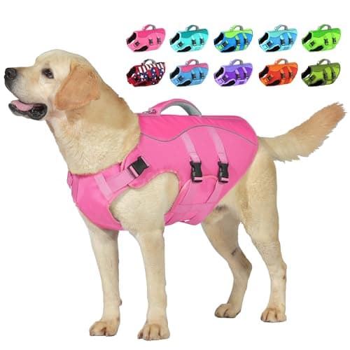 Petglad Dog Life Jacket, High Buoyancy Dog Life Vest with Handle for Swimming Boating, Adjustable Swimming Vest with Reflective Trim for Small Medium Large Dogs - Pink, S - Image 1