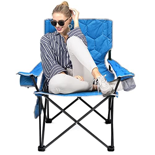 SUNNYFEEL Camping Chairs for Adults, Padded Oversized Camping Chair Heavy Duty 500LBS, Portable Lawn Chair with Cup Holder, Side Pocket&Bag for Outdoor Camping/Beach/Picnic/Fishing, Blue - Image 1