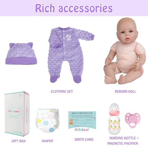 Milidool Lifelike Reborn Baby Dolls Girl-18 inch Realistic Newborn Baby Dolls for Kids Age 3 +,Purple Clothes - Thumbnail 4
