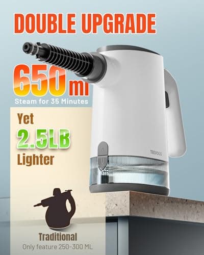 Handheld Steam Cleaner for Home, 3s Instant Heat Pressurized Steamer with 650ML Long-Lasting Tank – Lightweight Portable for Kitchen, Grout, Pet Stains, Couch, Car, Bathroom, Tile, Oven, BBQ Grill - Thumbnail 4