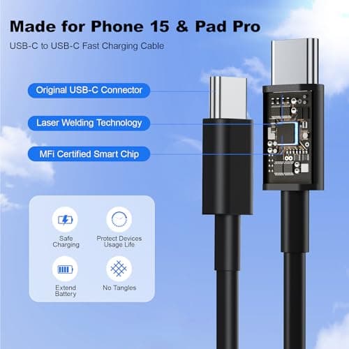 Compatible with iPhone 17 16 Charger Fast Charging,2 Pack USB C Charger Block,Type C Chagers with 6ft USB C Cable Compatible with iPhone 16/15/ Pro Max/Pro/Plus/Pad,Galay S25/S24/Plus/Ultra,Black/Pink - Thumbnail 4