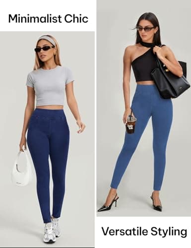 AVAMO Jeggings for Women Tummy Control Stretchy Skinny Jeans Pull On Elastic High Waisted Denim Jeans Leggings Trendy Medium Wash - Thumbnail 3