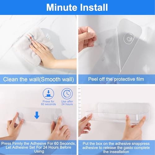 Diesisa 2pc Acrylic Wall Mount Organizer, Adhesive Shelf, Bathroom Shelves for Wall, Self Adhesive Organizer, Shower Caddies, No Drilling Hang Wall,with 3pack Tapes, for Bathroom, Kitchen, Living Room - Thumbnail 5