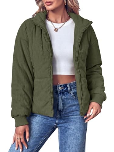 Fisoew Womens Winter Corduroy Puffer Jackets Cropped Puffy Quilted Jackets Coat 2025 - Thumbnail 4