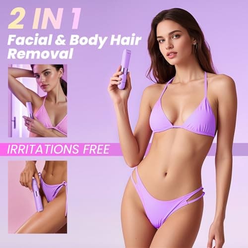 Electric Bikini Trimmer for Women - Waterproof & Painless Dual Head Shaver for Pubic Hair, Face, Legs, Underarms, 2-in-1 Bikini Shaver (Purple) - Thumbnail 2