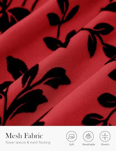 PRETTYGARDEN Womens Off The Shoulder Floral Maxi Bodycon Dress Fall Long Sleeve Mesh Fitted Long Formal Wedding Guest Dresses(Red,Medium) - Thumbnail 6