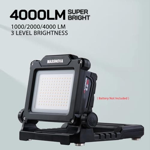 MASSNOVA 4000LM 25W Cordless Work Light with Tripod Stand, Super Bright, Compatible with Dewalt, Makita and Milwaukee 18-21V Power Battery, Brightness Adjustable, Flicker Free - Thumbnail 2