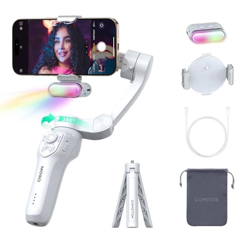 COMITOK Only for iPhone, MOGO [Apple MFi Certified] Gimbal Stabilizer for iPhone with Phone Clip & RGB Light, Support Selecting Tracking Target on Apple Watch & iOS26 Cameras for iPhone 16 15 Pro Max - Image 1