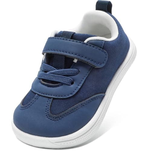 STQ Toddler Boys Wide Toe Barefoot Walking Shoes Comfort Lightweight Breathable Tennis Gym Preschool Sneakers Navy Size 11