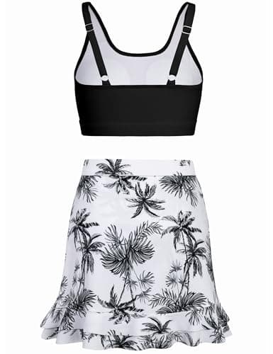 DAXIANG Teens Girls Two Piece Swimsuit Modest Ruffle Skirt Bathing Suit Adjustable Straps Tankini Set Removable Padded Black Size 14 - Thumbnail 5