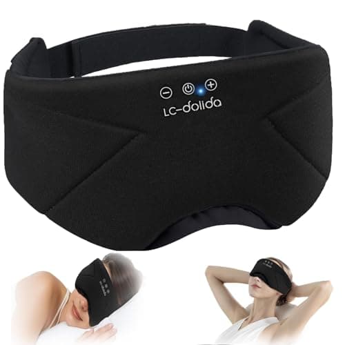 Sleep Mask with Headphones Bluetooth 5.4, LC-dolida Wireless Music Eye Mask for Sleeping Headphones with Soft Bamboo Cotton Cooling Breathable,Ultra-Thin Stereo Speaker for Side Sleepers-Black - Image 1