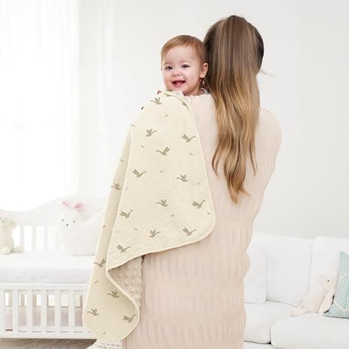 Susurration Baby Blanket for Unisex Boys Girls, Soft Nursery Minky Blanket with Muslin Cotton Front and Dotted Fleece Back, Receiving Blanket for Baby Newborn Infant, 30x40inch - Thumbnail 4