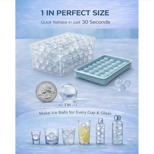 WIBIMEN Ice Cube Tray with Lid and Bin - Round Ice Trays for Freezer with Lid - Ice Cube Trays for Freezer with Ice Container (1"-2PACK Blue) - Thumbnail 3