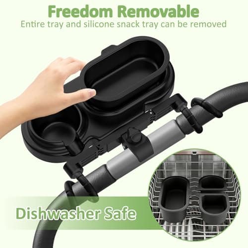 JACZZO Universal Stroller Snack Tray with 3 Detachable Silicone Bowls, Anti-Slip Silicone Grips & Cup Holder, Stroller Attachment for Nuna, Uppababy, Travel Essentials for Baby, Stroller Accessories - Thumbnail 2