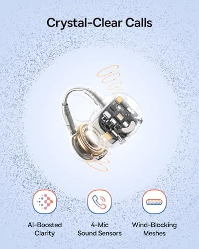 Baseus Bass BC1 Open Ear Earbuds Clip-On Headphones, Open-Ring Comfort with Tri-Curve Snug Clip, Powerful Sound with SuperBass, 4-Mic Clear Calls, IP55 Waterproof, 38H Playtime (Pale Pink) - Thumbnail 6
