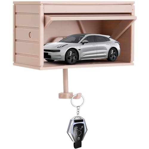 Tolvenza Car Garage Key Holder with Opening Door, Key Holder for Wall, Adhesive Wall Mount Key Rack Organizer, Small Toy Car Garage for Entryway, Easy Installation, Pale Pink - Image 1