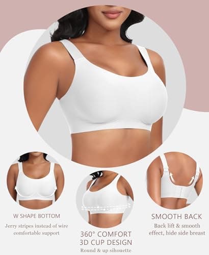 Ganado Seamless Wireless Bras for Women Full Coverage No Underwire Supportive Bras Padded T Shirt Bra Comfort Bralette (White X-Large) - Thumbnail 4
