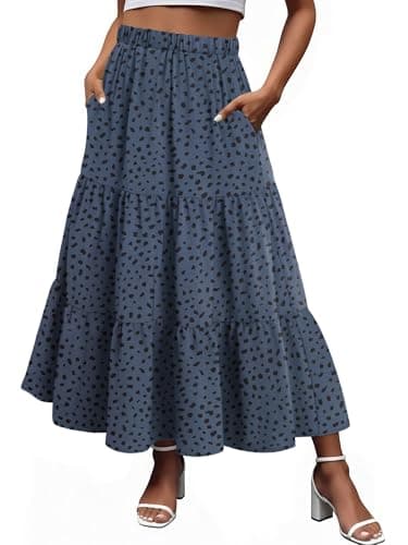 Magritta Women's Boho Maxi Skirt Elastic High Waist Long Dress with Pockets Vacation Outfit Baolan Point X-Small - Image 1