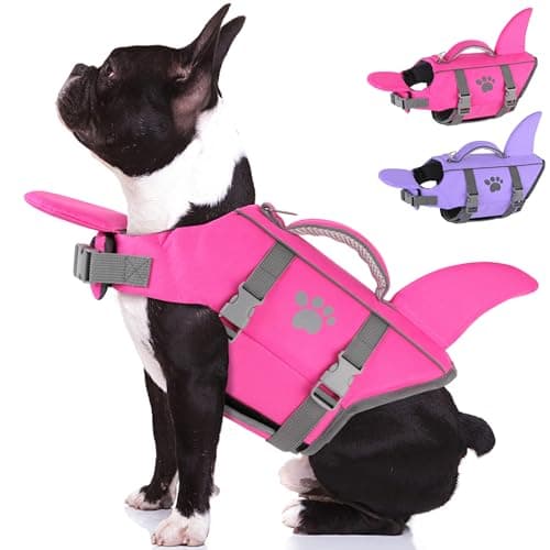 Dogcheer Dog Life Jacket Shark with Rescue Handle, Reflective Dog Life Vest for Swimming Boating, Puppy Swim Vest, Pet Floating Device DFD for Small Medium Large Dogs - Pink, XS