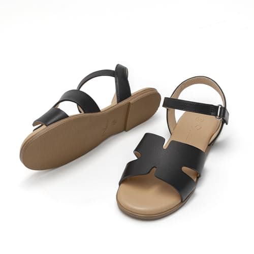 Athlefit Toddler Sandals Girls Dress Sandals Kids Open Toe Flat Ankle Strap School Daily Summer Shoes Black Size 13 Little Kid - Thumbnail 4
