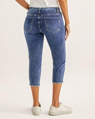 luvamia Jean Capri Pants for Women High Waisted Ripped Skinny Jeans for Women Trendy Stretch Y2K Jeans Blue Jeans Pantalones para Mujer Cute Outfits Vintage Blue Medium Fit Size 8 / Size 10 - Thumbnail 2