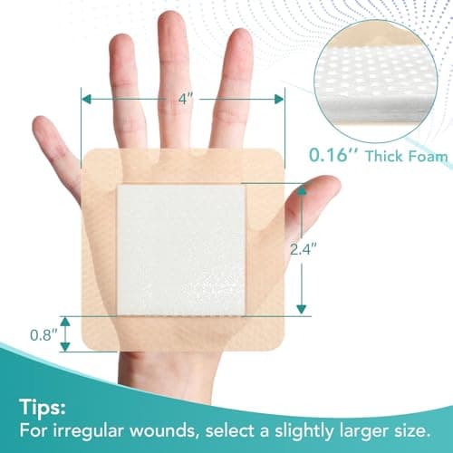 Silicone Foam Dressing with Adhesive Border 4“ x 4”,5 Packs Waterproof Silicone Bandages for Wounds Care, Large Self Adhesive Wound Dressing Bandage for Bed Sore - Thumbnail 2