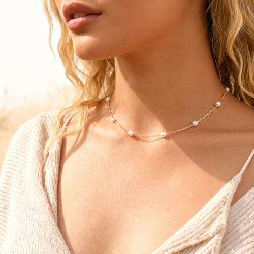 Goxygen Gold Pearl Necklaces for Women - 14K Gold Plated Layered Pearl Necklace Set, Dainty Cute Floral Daisy Pearl Necklace,CZ Jewelry Bride Bridesmaid Wedding Birthday Mother’s Day Gift for Her - Thumbnail 3