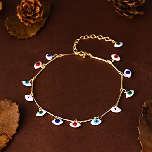 LOYATA Dainty Anklet for Women 14K Gold Plated Colorful Evil Eye Anklet Foot Chain Cute Lucky Evil Eye Foot Jewelry Boho Anklets for Women - Thumbnail 5