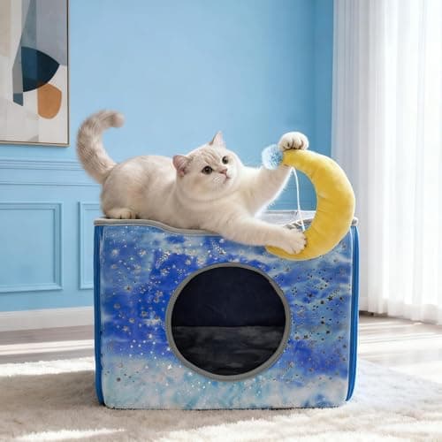 CWV Interactive Cat Toys for Indoor Cats, Kitten Toys with Scratch Pad， Cat Hideaway with Peekaboo Holes, Star Cat House Cave with Soft Pillow - Thumbnail 2