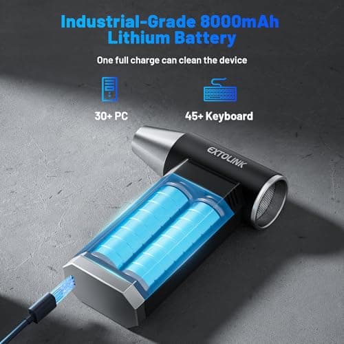 EXTOLINK L8 Compressed Air Duster 180,000 RPM 4-Speed Electric with TurboJet Mode, 8000mAh Battery & Cleaning Kit, for Desktop, PC, Keyboard, Laptop, Car, Home - Thumbnail 3