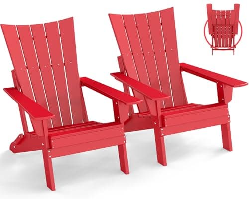 GREENVINES Folding-Adirondack-Chairs-Set-of-2 | HDPE Plastic | Arch Series | Fire Pit Chair | All Weather | for Outdoor Patio Deck Backyard Poolside | Red