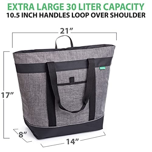 Jumbo Insulated Cooler Bag (Charcoal) with HD Thermal Insulation - Premium, Collapsible Soft Cooler Makes a Perfect Insulated Grocery Bag, Food Delivery Bag, Travel Bag, Beach or Picnic Bags - Thumbnail 2