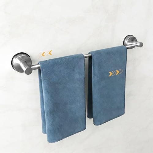 Dovyn No-Drill Stainless Steel Suction Cup Towel Bar, Adjustable 14.6–24 Inch Bathroom Towel Rack for Glass Shower Door & Tile Wall, Heavy Duty Wall Mounted Towel Holder(Silver) - Image 1