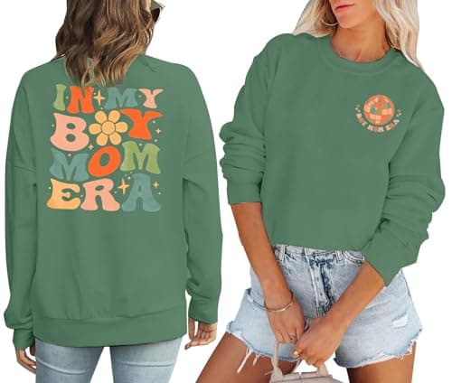 EGELEXY Mom Sweatshirts Women Boy Mom Shirts Mama Crewneck Clothes Casual Moms Long Sleeve Pullover Green - Image 1