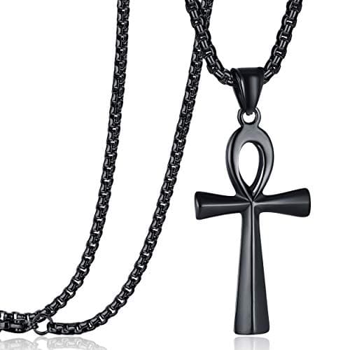 Rehoboth Stainless Steel Ancient Egyptian Coptic Ankh Cross Pendant Necklace for Womens Mens 24 Inch Chain Black - Image 1