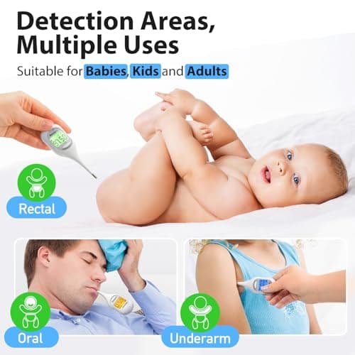 Boncare 9 Seconds Basal Body Thermometer for Ovulation, Oral Thermometer for Adults and Kids - Accurate Rectal Thermometer, with Fever Alarm and Large Display (Rice-White) - Thumbnail 4